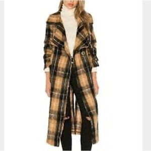 Free people Anaheim plaid coat duster black tan women's size medium boho modern